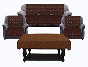 Kuber Industries Self Cotton 5 Seater Sofa Cover With Center Table Cover 7 Piece, Brown