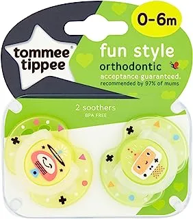 Tommee Tippee Fun Style Soother, Pack of 2, (0-6 months) - Mix