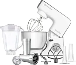 SENCOR - Stand Mixer, 15 Accessories Set, 10 Speeds, pulse function, 5.5 L Stainless Steel Bowl, attachments simultaneously rotate around their own, 1000 W, STM 3770WH, 2 years replacement Warranty