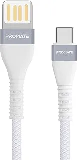 Promate Reversible USB-A to USB-C Cable,High-Quality 2A Fast Charge Data Transmission Charging Type-C Cable with Alloy Zinc Connectors,1.2m Tangle Free for All Type-C Enabled Devices,Vigoray-C-WHITE