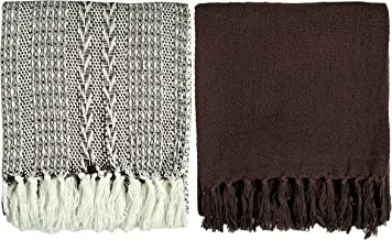 Krp Home Set Of 2 Home Décor RUStic Couch Sofa Chair Bed Batik Throw Blanket With Fringes | Soft Warm Cozy Light Weight For Travelling In All Season | 100% Cotton, Café Au Lait, 127X154 Cm