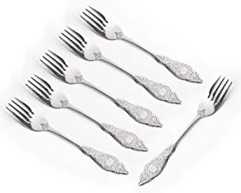 SOLETER Stainless Steel Dinner Fork With Mirror Polish | 6 Pieces Fruit Forks | Dessert Pastry Salad Forks for Home- Office- Dessert Shop and Party, silver