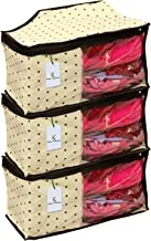 Kuber Industries Clothes Storage Bag|Clothes Organizer For Wardrobe|Foldable Closet Organizer|Durable Zipper And Stiching|Pack of 3|IVORY