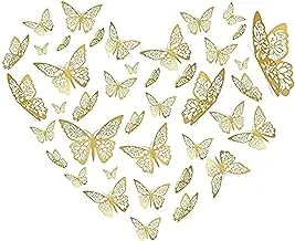 Mumoo Bear Butterfly Wall Decor Sticker Wall Decal, 36 Pcs Gold 3D Art Removable Mural Decoration Diy Flying Decor for Kids Bedroom Home Party Nursery Classroom Offices Décor