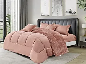 Ming Li Warm And Fluffy Winter Velvet Fur Reversible Comforter Set, King Size (220 X 240 Cm) 6 Pcs Soft Bedding Set, Big Box Stitch Pattern Solid Color, White, Jed-100023087