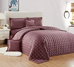 Double Sided Velvet Comforter set For All Season, Single Size (160 X 210 Cm) 4 Pcs Soft Bedding Set, Classic Double Side Square Stitched Design, SC, Rosy Brown