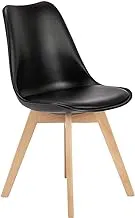 MAHMAYI OFFICE FURNITURE Dining Chairs Set of 1, Modern Mid Century Classic Style Molded Plastic Side Dining Chair with Natural Wood Leg, Heavy Duty for Dining Room Set of 1, Black, Dining-CH1-BLK