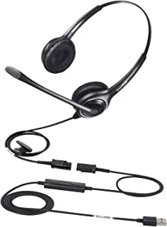 Voicejoy Office Headset With Usb Jack BUSiness Noise Cancelling Headset With Microphone, Volume Control Mute Switch For Laptops Pcs Computers Hd263-Usb ( Black), Wired