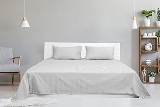 Deyarco Hotel Linen Klub Queen Bed Sheet 3Pcs Set, 100% Cotton 250Tc Sateen 1Cm Stripe, Size: 240X260Cm + 2Pc Pillowcase 50X75Cm, White