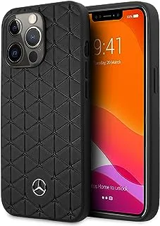 Mercedes Benz Genuine Leather Hard Case Quilted Mini Stars Pattern And Embossed Lines Metal Star Logo For iPhone 13 Pro Max (6.7