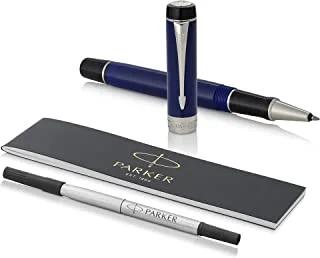 Parker duofold classic blue & black chrome trim rollerball pen international |gift boxed |8496