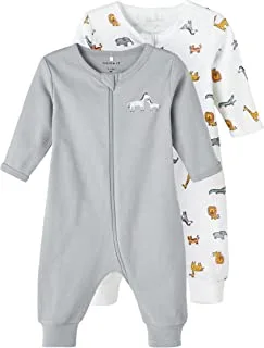 name it Boy's Safari Zip 2-Pack BABY Night Suit, 6 Months