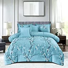 Winter 6 Pieces Comforter Set King Size 220x240cm Floral Pattern Warm Soft Velvet Fur Bedding Sets Includes Comforter, Fitted sheet, Pillowcases & Cushion Cover