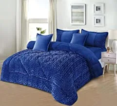 Winter 6 Pieces Comforter Set King Size 220x240cm Embossed Patterned Warm Soft Velvet Fur Bedding Sets Includes Comforter, Fitted sheet, Pillowcases & Cushion Cover