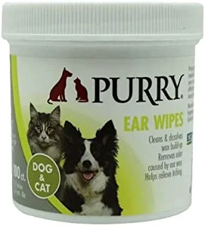 Purry Ear Wipes -Cleans & Dissolve Wax, 100ct (5.4cm-Dia), 70gsm