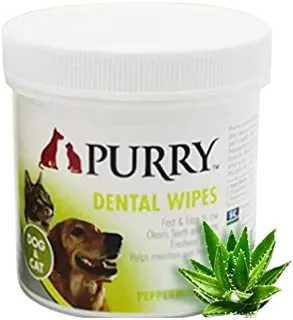 Purry Dental Wipes -Peppermint Oil, 100ct (5.4cm-Dia), 70gsm