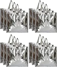 Fun Homes Reusable Small Size Grocery Bag Shopping Bag with Handle, Non-woven Gift Bag Goodies Bag Silver Tote Bag-Pack of 12 (Silver)
