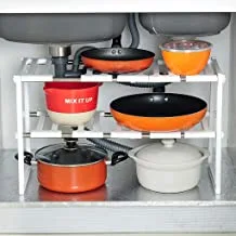 Baq1988Under Sink 2 Tier Expandable Shelf Organizer Rack Storage Kitchen Tool Holders(White)