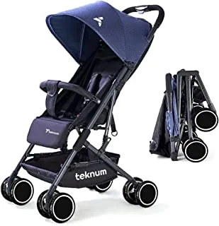 عربة أطفال Teknum Yoga Lite مقاومة للصدمات | مقعد عريض جدًا | عجلات دوارة بزاوية 360 درجة | مقصورة سفر هوائية | طي بيد واحدة | خفيف الوزن | عربة أطفال حديثي الولادة ، 0-3 سنوات (أزرق)