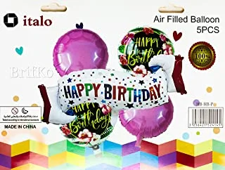 Italo Happy Birthday Party Decoration Balloon 5-Pices of Set, Pink/White
