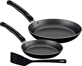 Tramontina 3 Piece Frying Pan Set, 20cm + 26cm + Spatula | 2 Aliminium nonstick frying pans + Nylon spatula.