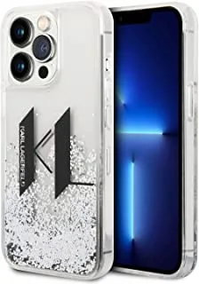 جراب Karl Lagerfeld Liquid Glitter Big KL الصلب لهاتف iPhone 14 Pro Max (6.7 بوصة) - فضي