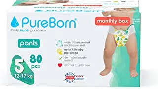PureBorn Baby Dry Pull Up Diapers/Nappy Pants Suitable for Babies |Size -5 |Master Pack|80 Pieces|Day & Night Protection|Dermatologically tested|Super Soft |