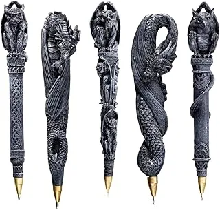 Design Toscano CL993074 Gargoyles and Dragons Gothic Decor Sculptural Ball Point Pens, 6 Inch, Set of Five, Greystone