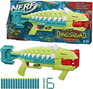 نيرف DinoSquad Armorstrike Dart Blaster ، 8-Dart Rotating Drum ، Drop Grip ، 16 Nerf Elite Darts ، Anklyosaurus Dinosaur Design