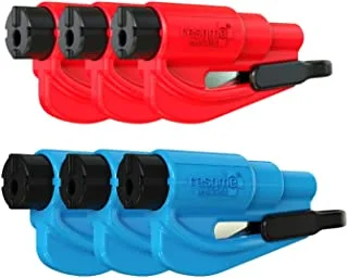 RESQME Family Pack of 6, The Original Emergency Keychain Car Escape Tool, 2-in-1 Seatbelt Cutter and Window Breaker, Made in USA, Red, Blue