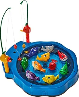 Fishing Game Toy Pole and Rod Fish Board Rotating with Music Includes 10 Fish and 2 Fishing Poles Fine Motor Skill Training Birthday Gifts for Children Kids Toddlers Boys Girls(Blue)