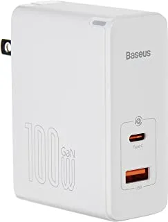 Baseus 100W GaN5 Pro Type-C + شاحن جداري سريع بمنفذ USB مع قابس قياسي أمريكي ، أسود