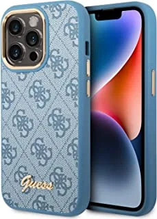 CG MOBILE Guess PC/TPU 4G PU Case With Metal Camera Outline & Buttons, Latest New Design, Shockproof, Anti-Dust, Anti Scratch, Ultra Shield Protection Compatible With iPhone 14 Pro (Blue)