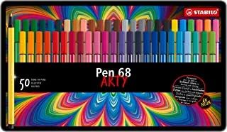 Premium Felt Tip Pen Stabilo Pen 68 Tin Of 50 Pens Of 46 Assorted Colours, 6850-6, medium