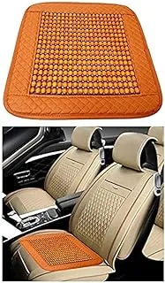 Bamboo Car Seat Cushion Wood Beads With Rexin Square General Car Seat Cover Summer Ventilation Seat Beige 1 Pcs