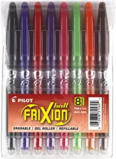 أقلام حبر جل قابلة للمسح وإعادة الملء من Pilot Frixion Ball ، نقاط رفيعة ، أحبار ألوان متنوعة ، 8 عبوات (31569)