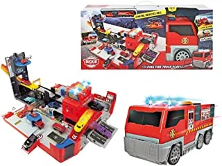 Dickie Folding Fire Truck Playset With Light and Sound- 2 Vehicles Includes- Multicolored