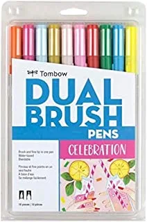 Tombow 56215 Dual Brush Pen Art Markers, Celebration, 10-Pack. Blendable, Brush and Fine Tip Markers
