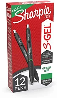 Sharpie S-Gel ، أقلام جل ، نقطة متوسطة (0.7 مم) ، أقلام حبر جل خضراء ، 12 قطعة