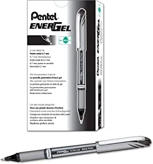 قلم جل سائل Pentel EnerGel NV ، 0.7 مم ، غطاء متوسط ​​الخط ، رأس معدني ، حبر أسود ، صندوق 12 (BL27-A)