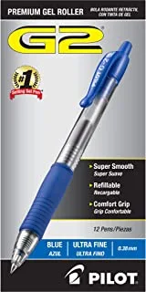Pilot G2 Premium Refillable & Retractable Rolling Ball Gel Pens, Ultra Fine Point, Blue Ink, 12-Pack (31278)