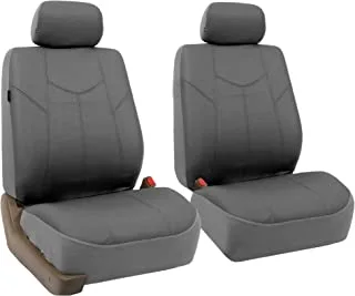 FH Group Front Set Faux Leather Car Seat Covers for Low Back Seat with Removable Headrest, Universal Fit, Airbag Compatible Seat Cover for SUV, Van, Gray