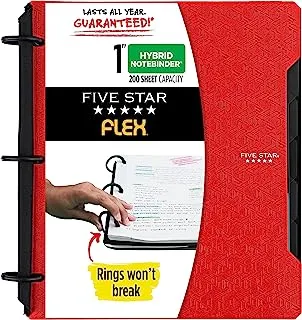 Five Star Flex Refillable Notebook + Study App, College Ruled Paper, 1 Inch TechLock Rings, Pockets, Tabs and Dividers, 200 Sheet Capacity, Red (29328AB2)
