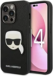 Cg mobile karl lagerfeld pu saffiano case with karl head patch ultra-thin/slim/non-yellowing/non-slipping/shock-absorption/anti-scratch compatible with iphone (black)