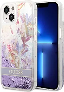 CG Mobile Guess Liquid Glitter Case With Flower Pattern, Extra Shine, Smooth Touch Feel, Dual Protective Shield, Resistant to Dust, Resistant To Scratch Compatible With iPhone 14 Max (Purple)