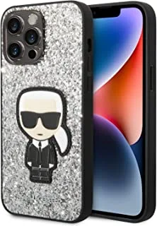 Karl lagerfeld glitter flakes case with ikonik patch for iphone 14 pro max - silver