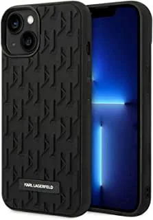 CG MOBILE Karl Lagerfeld Case With 3D Rubber Monogram Pattern & Metal Plate Logo Scratch Resistant/Non-Slipping/Anti-Scratch Compatible With iPhone (14 Max 6.7inch)