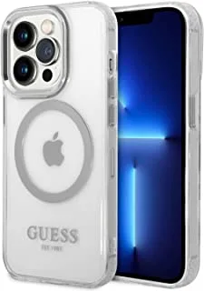 Guess Outline Transparent Magfit Case Compatible With iPhone 14 Pro - Silver