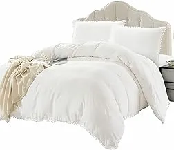 طقم لحاف سرير DONETELLA - 4 قطع مقاس مفرد ، مجموعات لحاف بتصميم مكشكش مزخرف لسرير فردي - مناسب لجميع المواسم - حشو قابل للإزالة - مع حشوة بديلة للأسفل