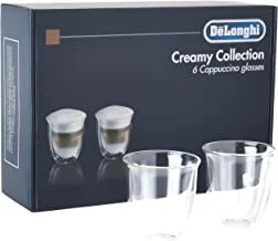 DeLonghi America 5513296661 Creamy Collection Double Walled Thermo Cappuccino Glasses (Set of 6), Clear